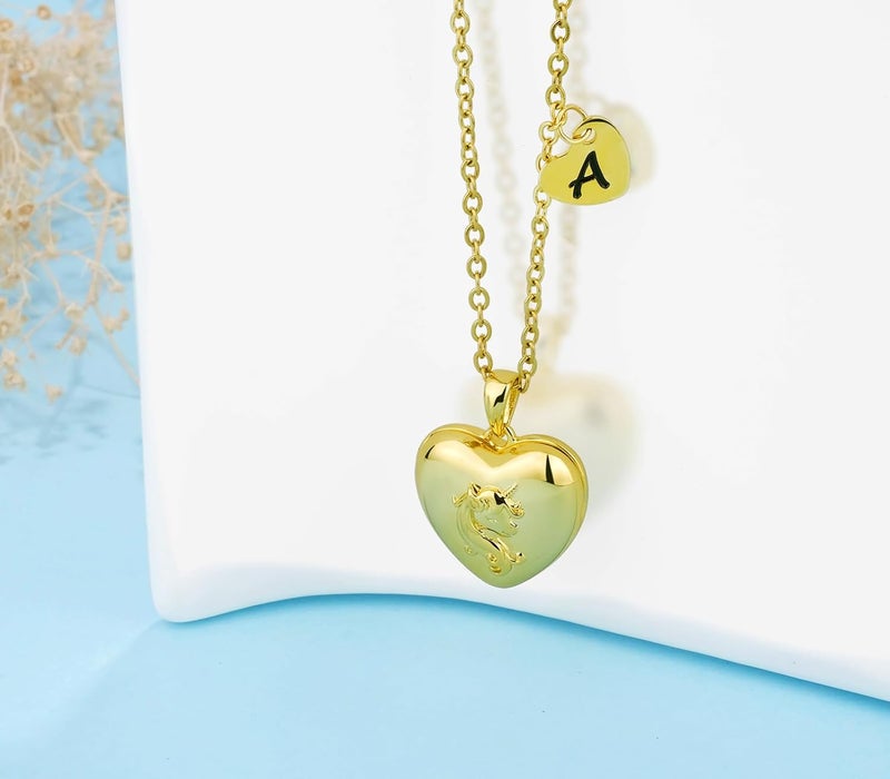 YOUFENG Heart Letter Unicorn Locket Necklace Initial Locket that Holds Pictures Locket Birthday Gifts - Image 4